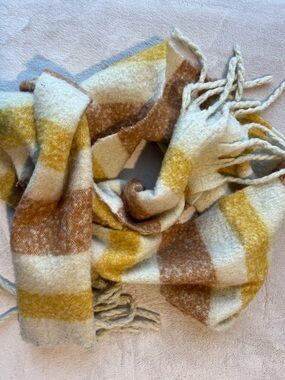 Cozy Striped Thick Scarf in Mustard and Brown